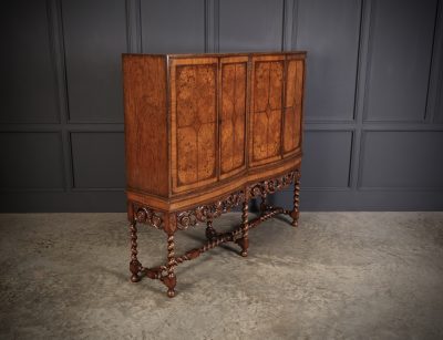 Double Bow Front Burr Walnut Cocktail Cabinet - Image 3