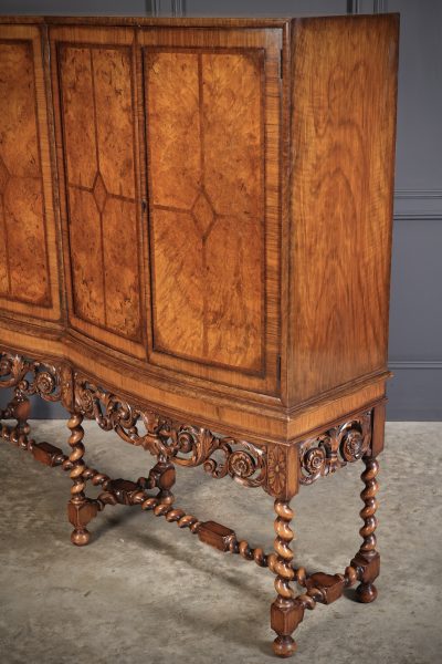 Double Bow Front Burr Walnut Cocktail Cabinet - Image 12