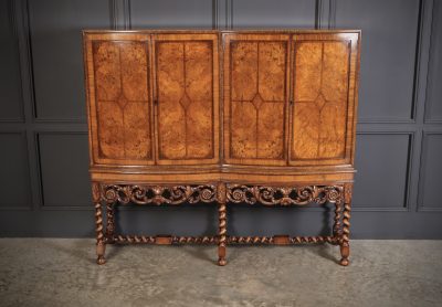 Double Bow Front Burr Walnut Cocktail Cabinet - Image 5