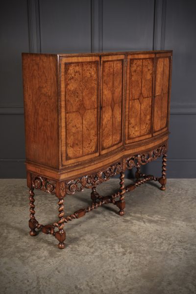 Double Bow Front Burr Walnut Cocktail Cabinet