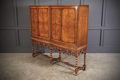 Double Bow Front Burr Walnut Cocktail Cabinet - Image 9