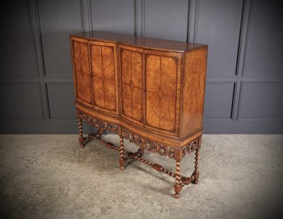 Double Bow Front Burr Walnut Cocktail Cabinet - Image 10