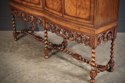 Double Bow Front Burr Walnut Cocktail Cabinet - Image 11