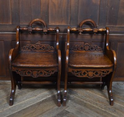 Pair Of Victorian Oak Hall Chairs SAI3554 - Image 2