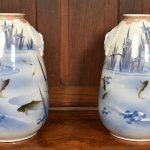 Pair of Japanese Nishikide Pear Shaped Vases SAI3580 Japanese Antique Ceramics
