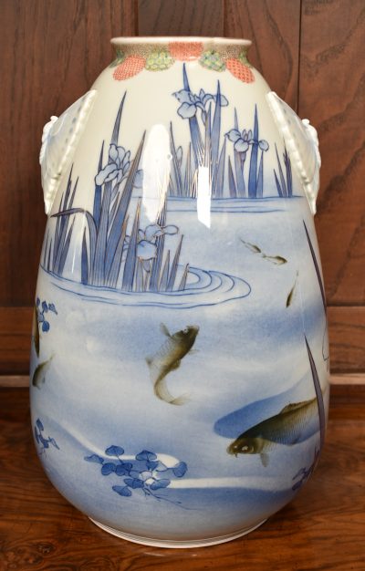 Pair of Japanese Nishikide Pear Shaped Vases SAI3580 - Image 2