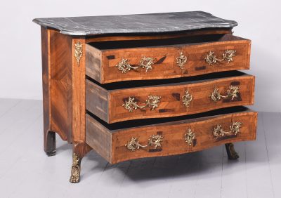 Exceptional French Marble-Top Serpentine-Front Inlaid Rosewood Commode - Image 11
