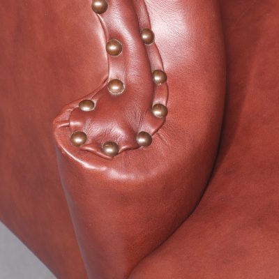 George III Style Button-Back Pale Burgundy Leather Upholstered Wing Chair - Image 2