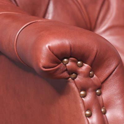George III Style Button-Back Pale Burgundy Leather Upholstered Wing Chair - Image 3