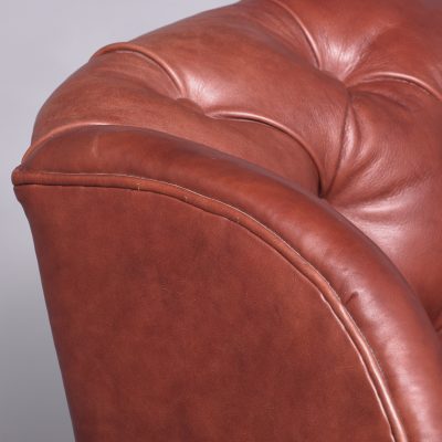 George III Style Button-Back Pale Burgundy Leather Upholstered Wing Chair - Image 7
