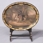 Victorian Oval Hand-Painted Paper MÃ¢chÃ© Tray with an Ebonized and Gold Leaf Border Antique Collectibles