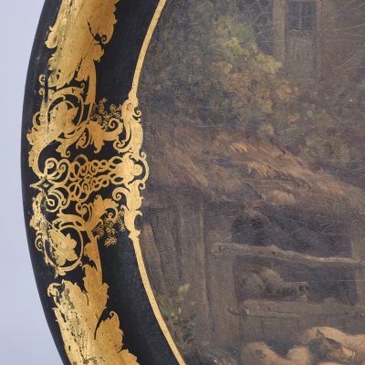 Victorian Oval Hand-Painted Paper Mâché Tray with an Ebonized and Gold Leaf Border - Image 3