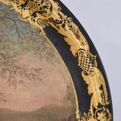 Victorian Oval Hand-Painted Paper Mâché Tray with an Ebonized and Gold Leaf Border - Image 4