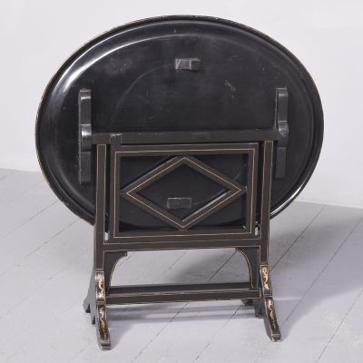 Victorian Oval Hand-Painted Paper Mâché Tray with an Ebonized and Gold Leaf Border - Image 8