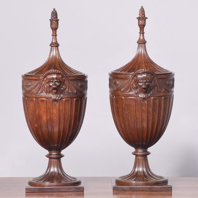 Pair of Exhibition Quality Adam Style Carved Urns - Image 6