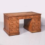 Quality Large Mid-Victorian, Free-Standing Burr Walnut Pedestal Desk Antique Desks