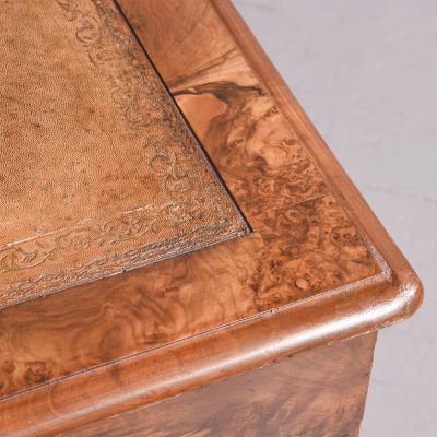 Quality Large Mid-Victorian, Free-Standing Burr Walnut Pedestal Desk - Image 2