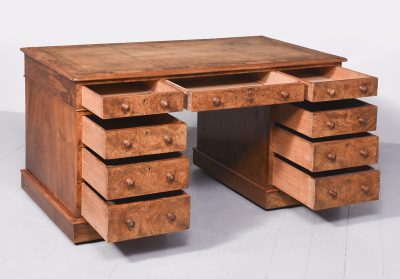 Quality Large Mid-Victorian, Free-Standing Burr Walnut Pedestal Desk - Image 8