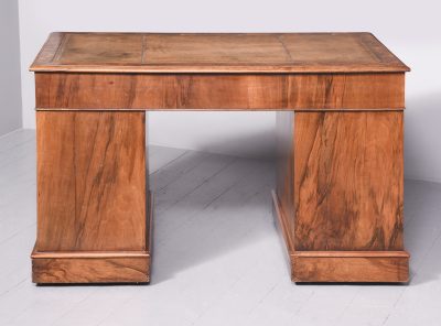 Quality Large Mid-Victorian, Free-Standing Burr Walnut Pedestal Desk - Image 9