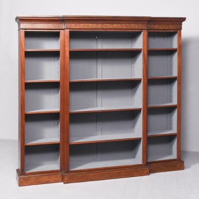 19th Century Sheraton-Style Inlaid Mahogany Breakfront Bookcase - Image 2
