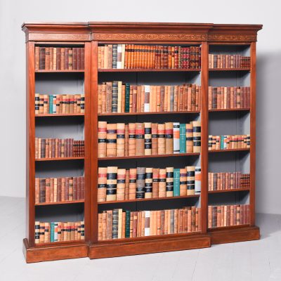 19th Century Sheraton-Style Inlaid Mahogany Breakfront Bookcase