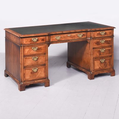 Early Georgian-Style Figured Walnut, Freestanding Kneehole Writing Desk - Image 3