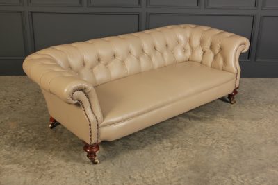 Victorian Taupe Leather Chesterfield Sofa - Image 2