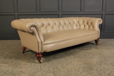 Victorian Taupe Leather Chesterfield Sofa - Image 3