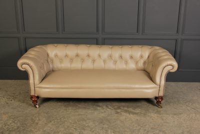 Victorian Taupe Leather Chesterfield Sofa - Image 4