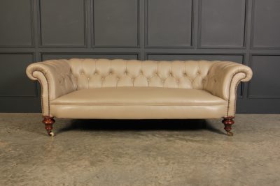 Victorian Taupe Leather Chesterfield Sofa - Image 5