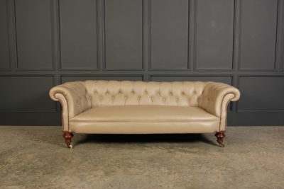 Victorian Taupe Leather Chesterfield Sofa - Image 6