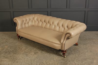 Victorian Taupe Leather Chesterfield Sofa - Image 7