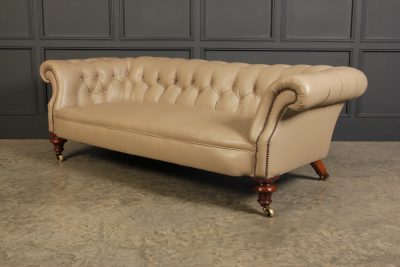 Victorian Taupe Leather Chesterfield Sofa - Image 8