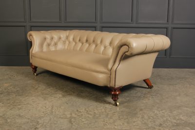Victorian Taupe Leather Chesterfield Sofa - Image 9