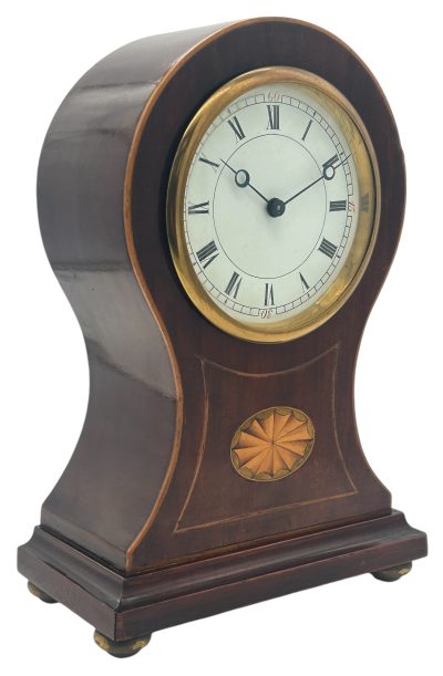 Gorgeous Edwardian Inlaid Balloon Shaped Mantel Clock – 8 Day Clock - Image 3