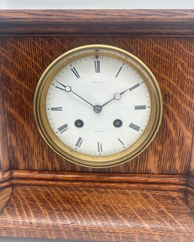 Lovely Edwardian architectural Oak Case Mantel Clock – 8 Day gong striking Clock - Image 2