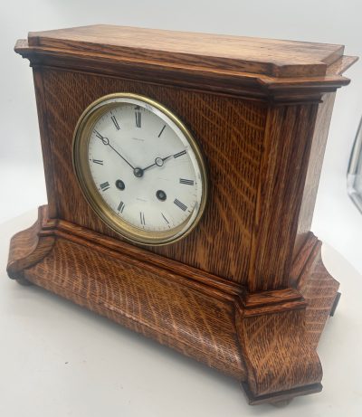 Lovely Edwardian architectural Oak Case Mantel Clock – 8 Day gong striking Clock - Image 3