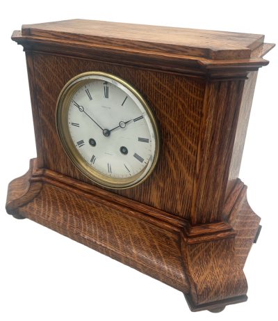 Lovely Edwardian architectural Oak Case Mantel Clock – 8 Day gong striking Clock - Image 4