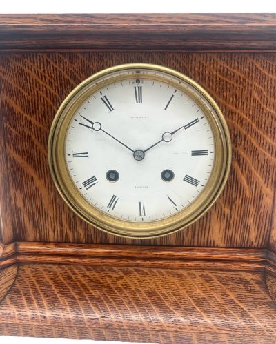 Lovely Edwardian architectural Oak Case Mantel Clock – 8 Day gong striking Clock - Image 5