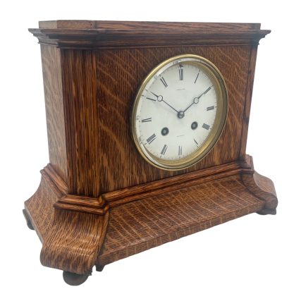 Lovely Edwardian architectural Oak Case Mantel Clock – 8 Day gong striking Clock - Image 6