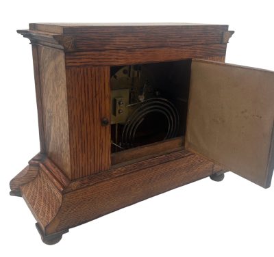 Lovely Edwardian architectural Oak Case Mantel Clock – 8 Day gong striking Clock - Image 7