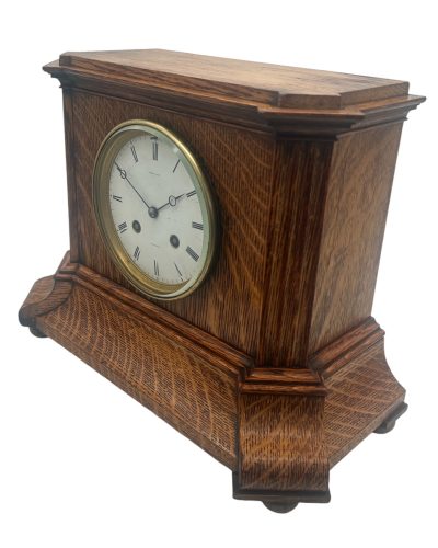 Lovely Edwardian architectural Oak Case Mantel Clock – 8 Day gong striking Clock - Image 9