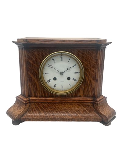 Lovely Edwardian architectural Oak Case Mantel Clock – 8 Day gong striking Clock - Image 11