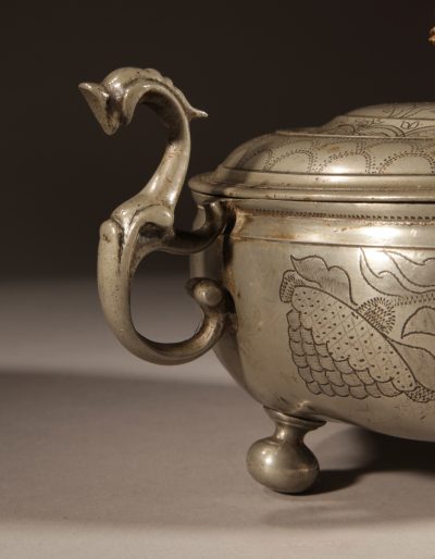 A Very Rare Pewter And Brass Birthing Bowl 18th Century. - Image 6