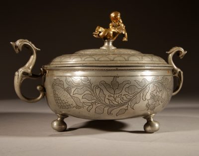 A Very Rare Pewter And Brass Birthing Bowl 18th Century. - Image 8