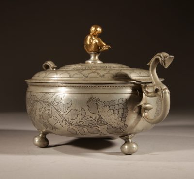 A Very Rare Pewter And Brass Birthing Bowl 18th Century. - Image 9