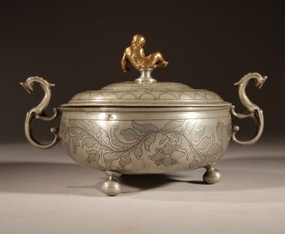 A Very Rare Pewter And Brass Birthing Bowl 18th Century. - Image 10