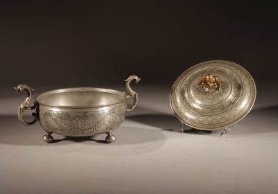 A Very Rare Pewter And Brass Birthing Bowl 18th Century. - Image 11