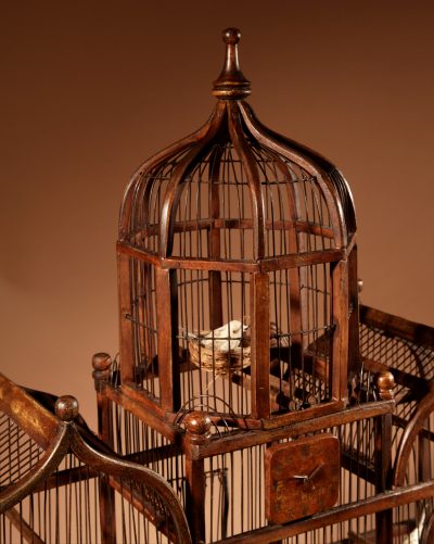 Folk Art Unusual Wood And Iron Bird Cage In The Shape Of A Church/ Country House.  - Image 2