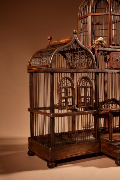Folk Art Unusual Wood And Iron Bird Cage In The Shape Of A Church/ Country House.  - Image 3